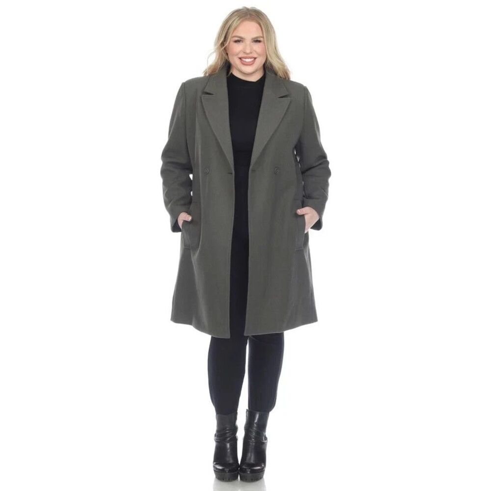 White Mark Women's Plus Size Classic Walker Coat Dark Olive Green 2X - Picture 2 of 10